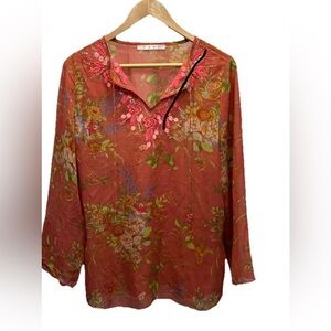 Cabi Silk Top Womens Small Embellished Fairy Floral Sheer Embroidered Boho Flowy